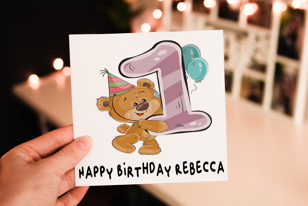 Teddy 1st Birthday Card, Card for 1st Birthday, Birthday Card - Click Image to Close